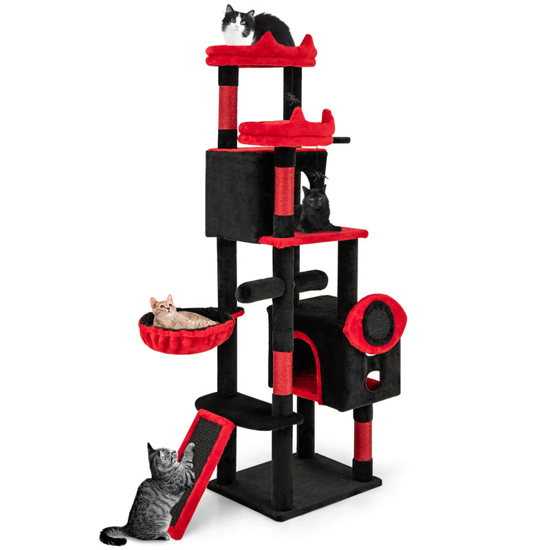 Gothic Cat Tree for Indoor Cats with 2 Cat Condos & 2, Dangling Balls