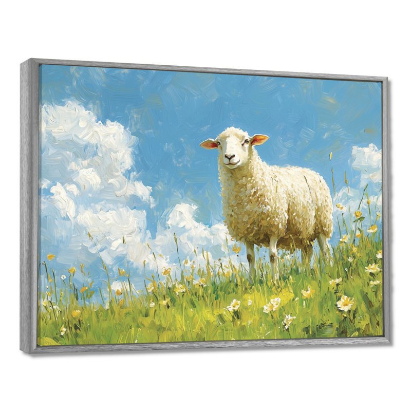 Dovenson Quiet Pasture Sheep Portrait - Sheep Wall Art, H 30 po x l 40 po, Floater Framed, Argent argent