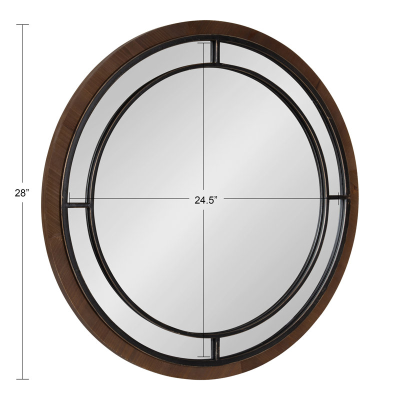 Ellis Engineered Wood Round Mirror, Rustic Brown