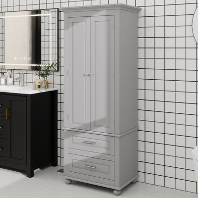 Grande armoire de rangement avec deux tiroirs pour salle de bain / bureau, gris
