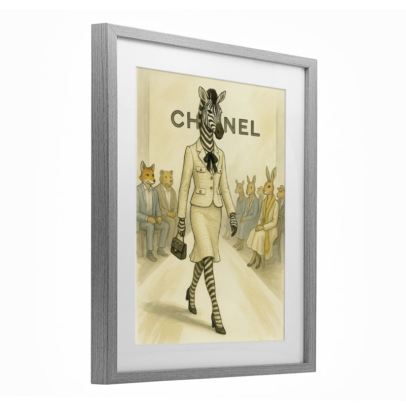 «Fashion Runway Zebra», reproduction sous verre encadrée, design par Grotto Studios, Cadre de ferme gris, H 21 po x l 17 po