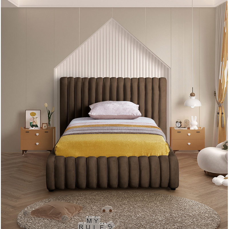 Nico Tufted Panel Bed, Brown Velvet, Twin