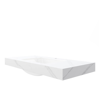 48" White Sintered Stone Countertop and Undermount Ceramic Basin with One Standard Pre-drilled Faucet Hole, No Cabinet, No Faucet and Sink Cover