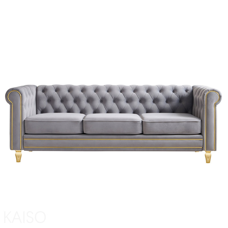 Canapé en velours 84,65 po pour salon gris clair, Gris clair