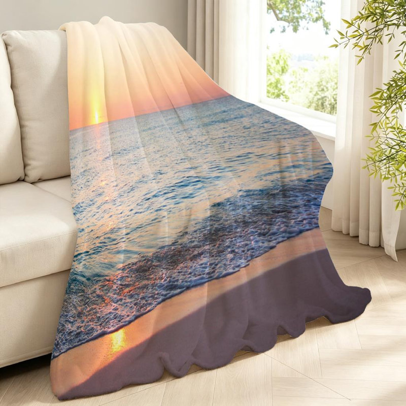 Jeté en flanelle de polaire bleue ultra douce, imprimé lever de soleil sur la plage à Cancun, Jeté 40 po x 50 po