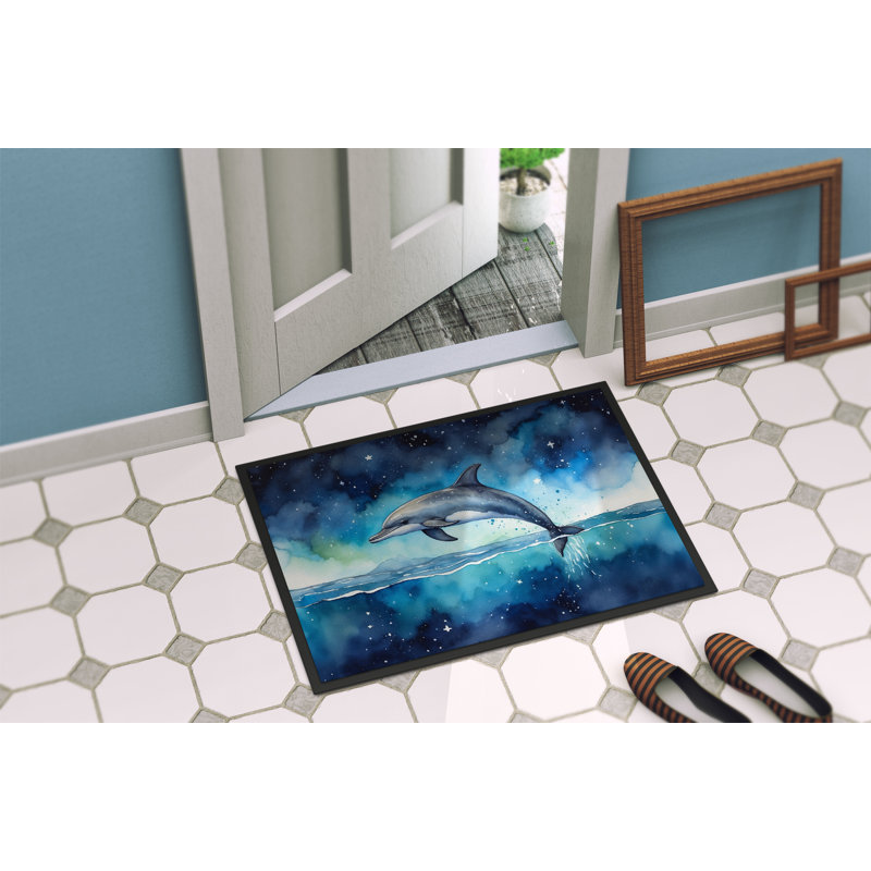 Paillasson Dolphin in a Starry Sea, L 18 po x L 27 po