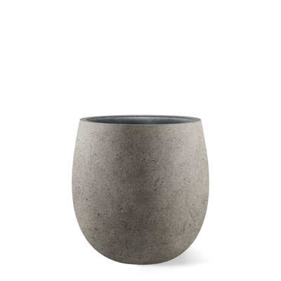 Grosse jardinière à ballon Grigio l 16,5 po x H 16,5 po - Béton naturel, jardinière légère faite à la main de qualité supérieure, pot en résine de fibre de verre résistant au gel et aux rayons UV pour une utilisation intérieure / extérieure