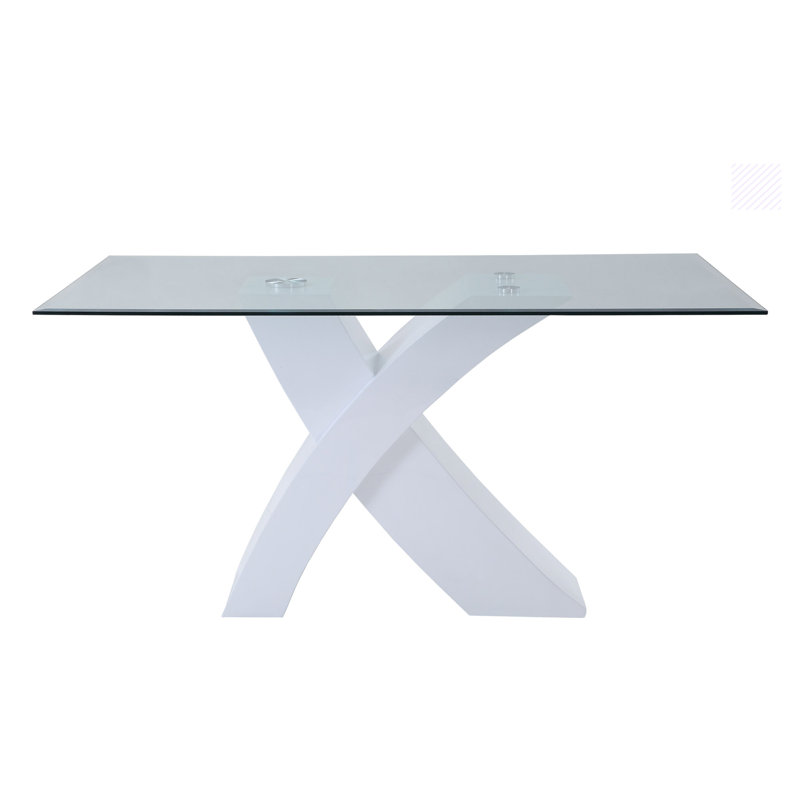Table de salle à manger en verre trempé avec base en forme de «X», Blanc