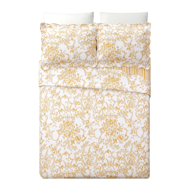 Ensemble de courtepointe réversible 3 pièces Garden Toile, Jaune, Courtepointe très grand et 2 très grandes taies 