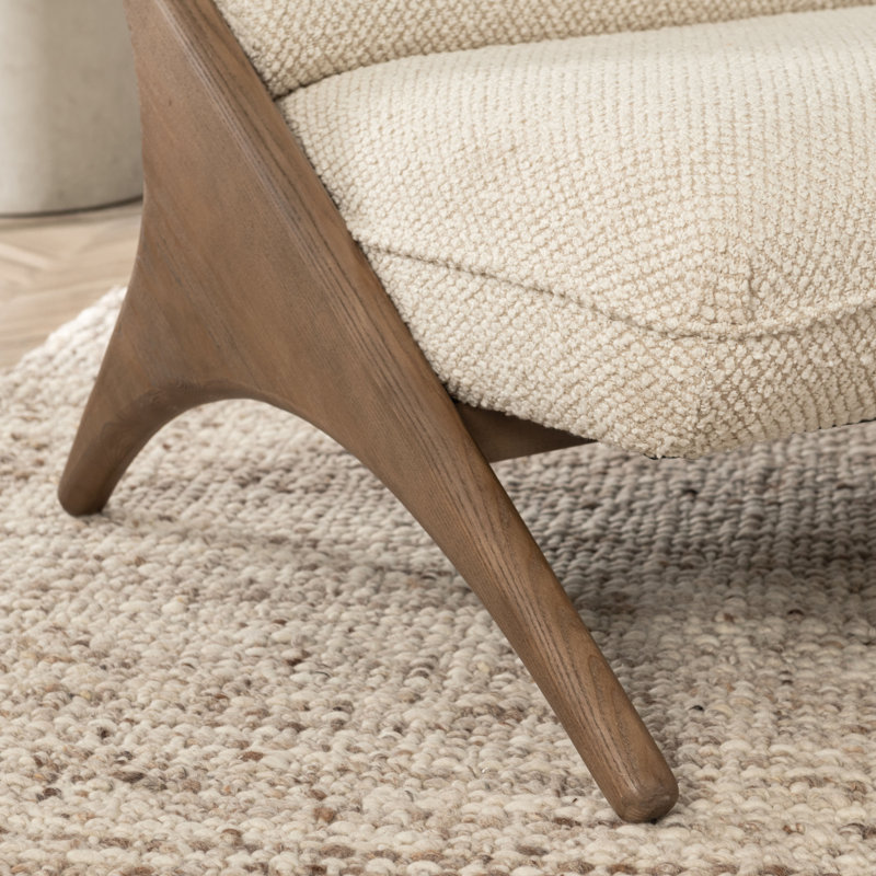 Georgia Accent Chair, Light Beige Polyester, Natural Wood