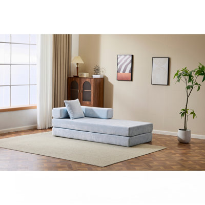 Floor Couch,Compression Sofa,Convertible Floor Sofa Bed-With Pillow Back Support Armrest,Comfy Futon Couch Lounge Sleeper Bed,Chenille Fabric,For Living Room Bedroom (LIGHT-BLUE)