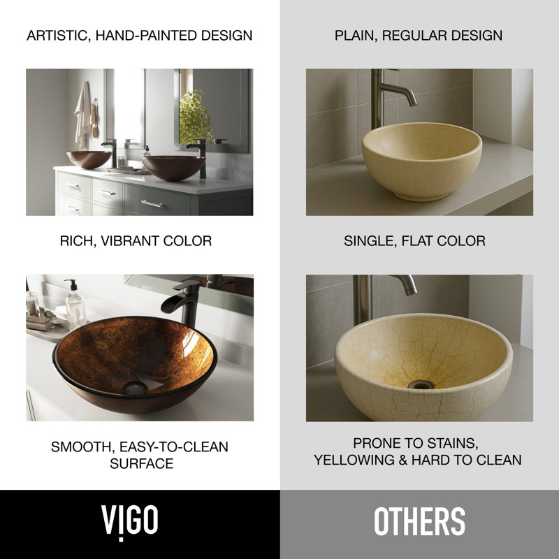 Giovanni Russet Glass 17" L 17" W 6" H Round Vessel Bathroom Sink, Gold and Brown Fusion