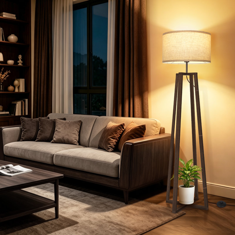 156cm Powder Coated Tripod Floor Lamp, Black