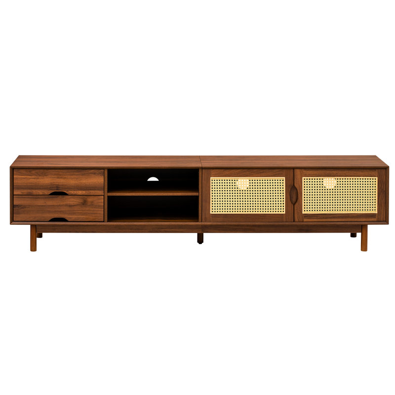 Meuble télé avec panneaux et pieds en bois massif, 78 po pour 75 à 85 téléviseurs, console média pratique, espace de vie devant les téléviseurs jusqu'à un pouce, style contemporain