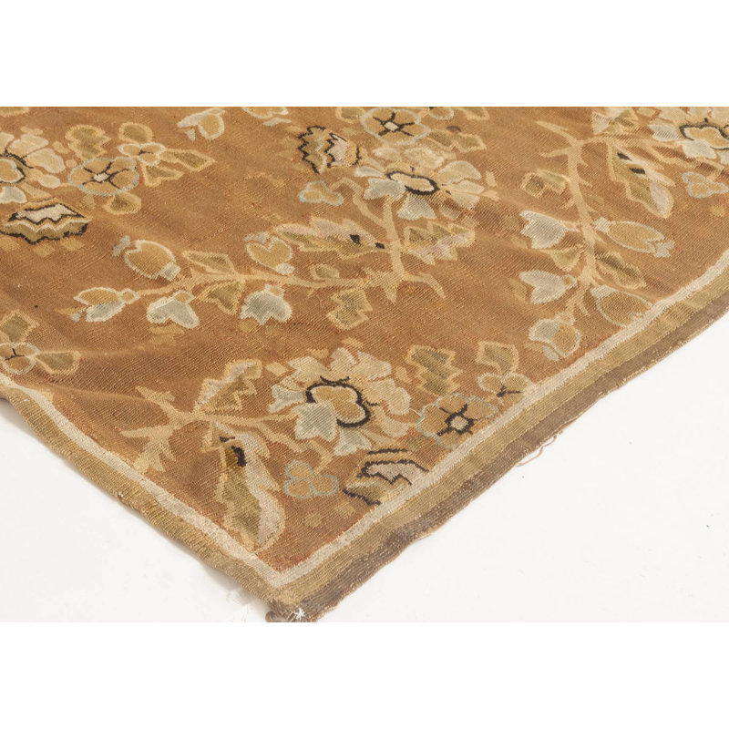 Tapis botanique français antique en laine fait à la main Aubusson 5 pi 7 po x 9 pi 5 po