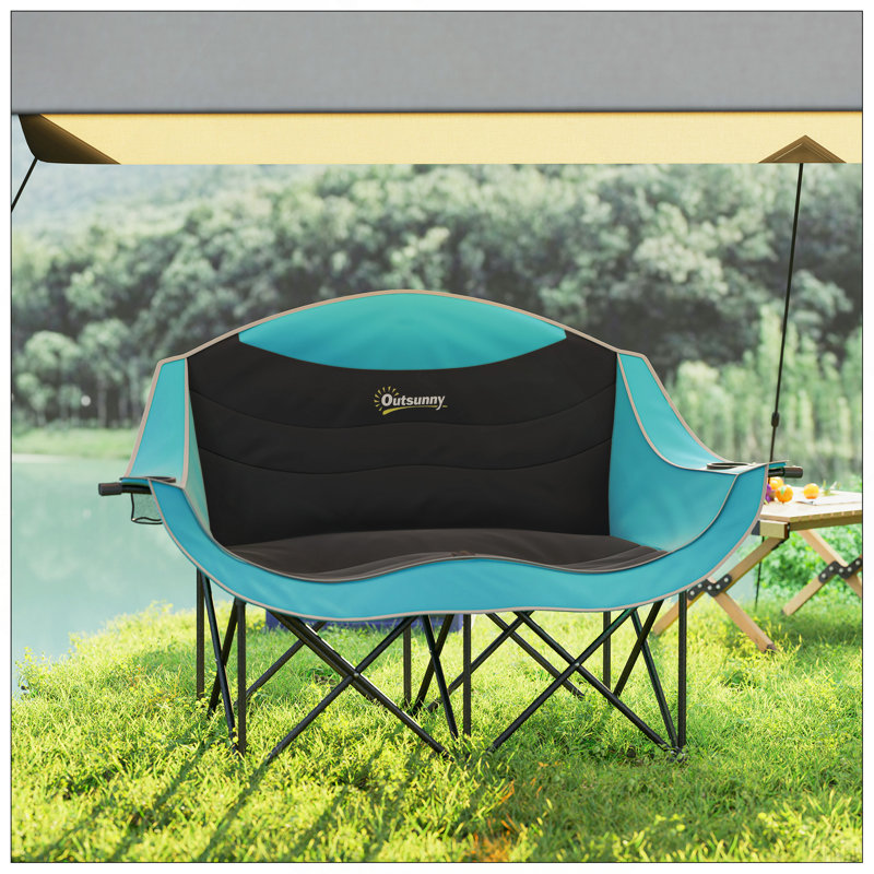 Chaise de camping double pour adultes Outsunny, chaise de camping pliante rembourrée avec accoudoirs, porte-gobelets, vert