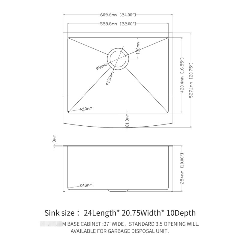 Gunmetal Black 24 Inch Kitchen Sink - Stainless Steel 16 Gauge Apron Front Sink, Physical Damage Resistance, No Water Mark, Heat Endurance, Surface, Soundproof Base, Superior Drain Flow, R10 Rounded