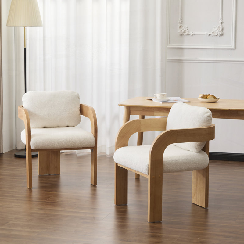Fauteuil avec cadre en bois massif, Naturel, Blanc