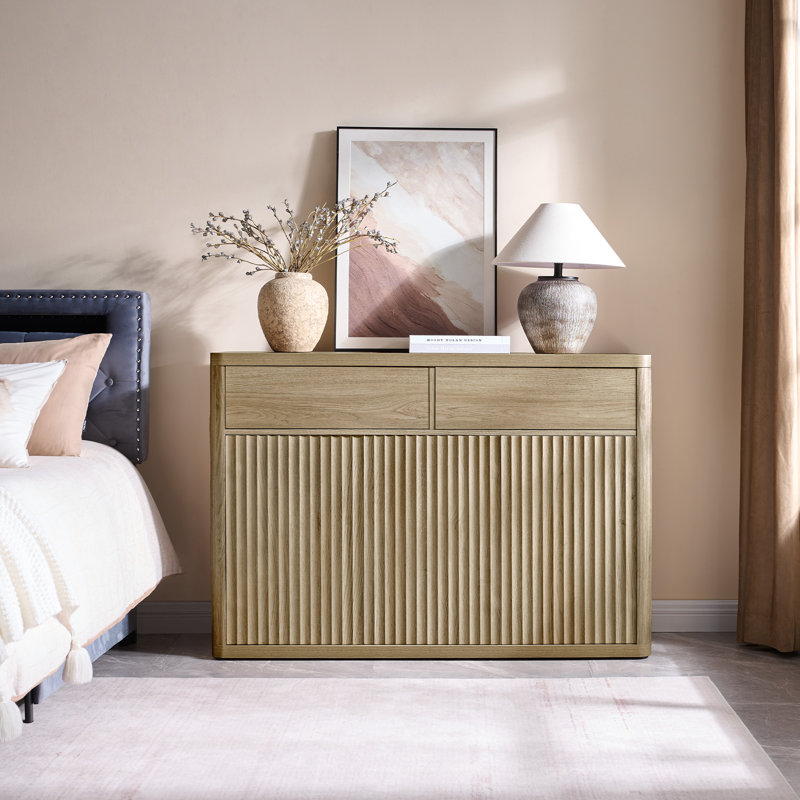 Cesiro 50.15''W Storage Sideboard With 2-Draw And 3-Door, Natural Oak, 1