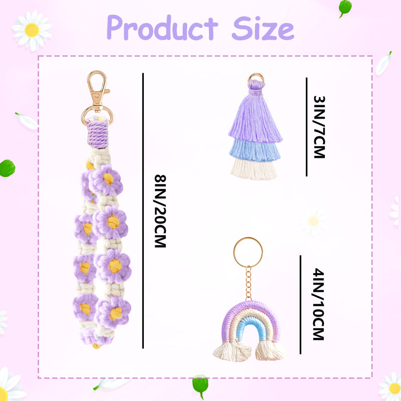 Daisy Boho Handmade Wristlet,3 in 1 Boho Daisy Flower Wristlet Keyring