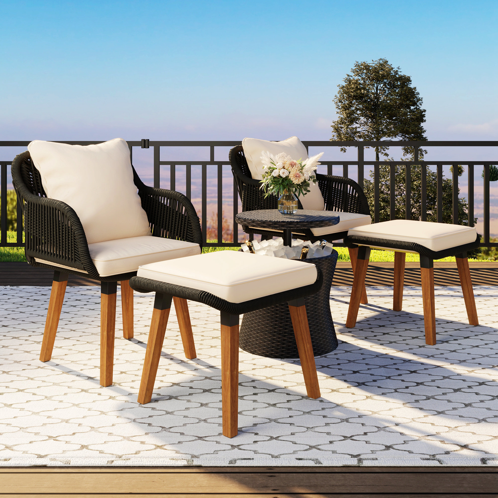 Oliver Patio Conversation Set With Cool Bar Table, Ottomans Durable & Sturdy Wayfair