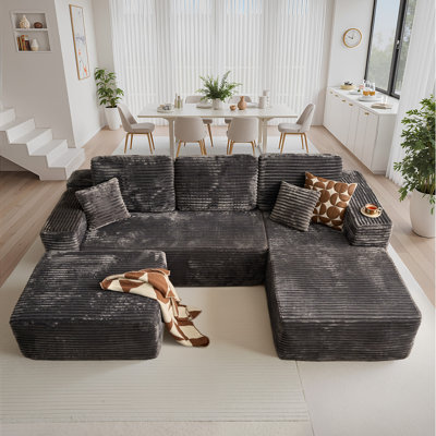 106" Modular L-shaped Sectional Sofa With Ottoman, No-assembly Cloud Couch, Boneless Design For Modern Living