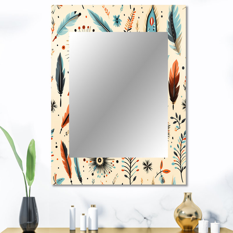 Veney Beige Vintage Nomad Ii Boho Pattern - boho  Unique Wall Mirror, Boho Mirror, Printed Metal Art, 40" x 30"