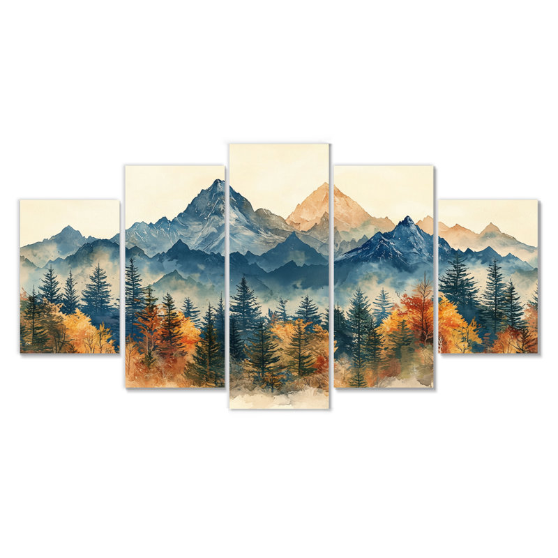 Mountain Forest Pine Tree oots IV - Forest - Art mural traditionnel pour salon Diamond