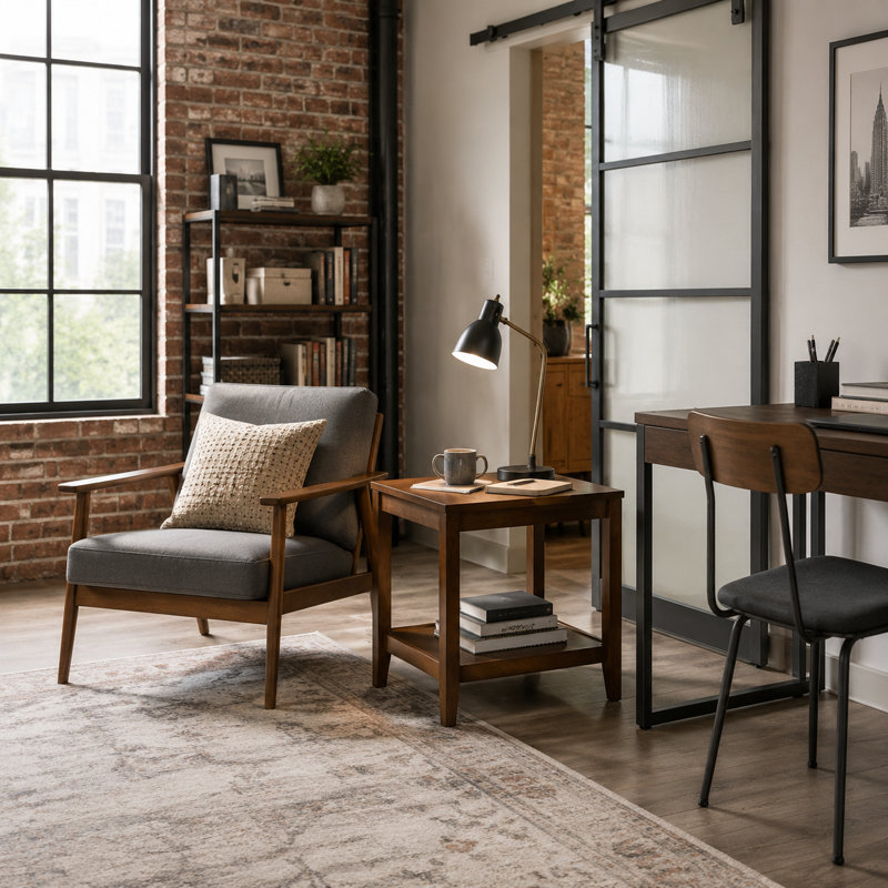 Table de bout carrée en bois massif de 23,62 po avec tablette de rangement, table d'appoint classique au fini noyer pour le salon et la chambre à coucher