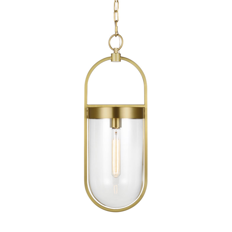 Burnished Brass Single Light Geometric Pendant with Glass Shade