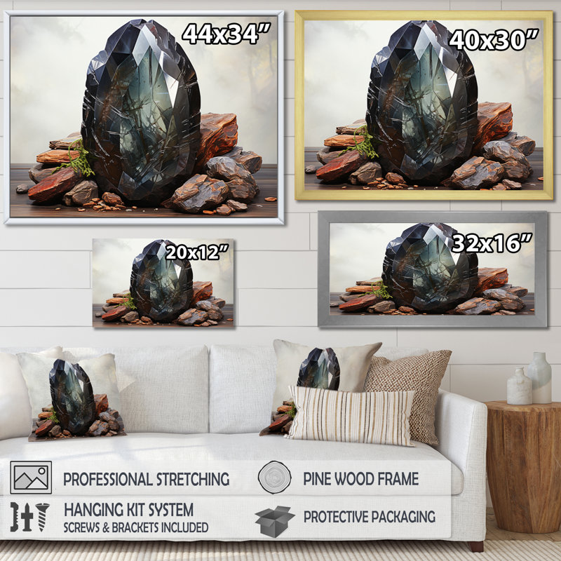 " Grey Beige Spiritual Stone Hematite ", Gold Floater Framed, 16" H x 32" W x 1" D
