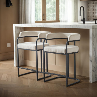 Set of 2 Upholstered Counter Height Chairs,Armrests & Soft Chenille Bar Stools