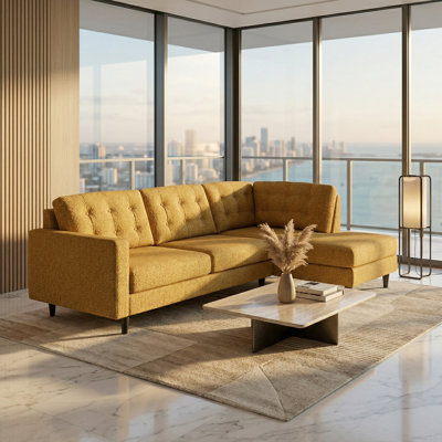 Talmadge Sectional – Made in USA, 5-Day Shipping, Custom Fabric Options, L-Shaped Sectional Wholesale Sectional Furniture - Hepburn Chai Tea - Yellow Fabric
