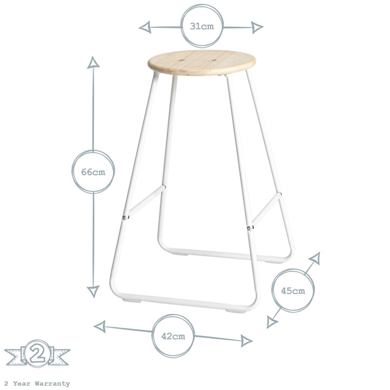Counter Stool with Metal Frame, White, Natural