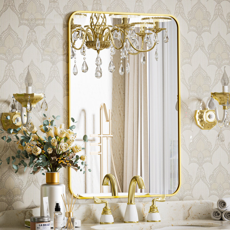 Miroir de salle de bain Jyun, 19 po x 27 po, Doré clair