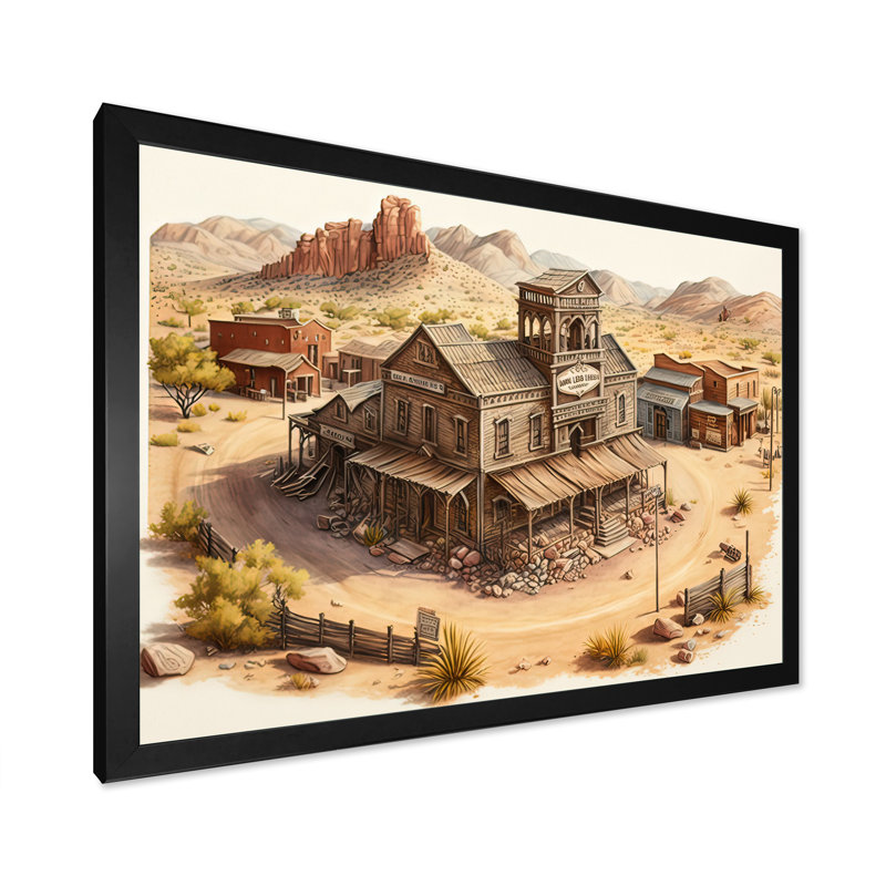 Wild West Town I - Impression sur toile, H 30 po x l 40 po x P 1,5 po, Impression noire sur toile encadrée