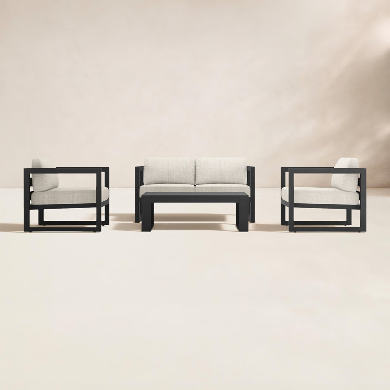 Avion 4 Piece Sofa Seating Group with Sunbrella Cushions, Cast Silver Sunbrella®, Slate, 15.75" H x 45.25" W x 25.5" D