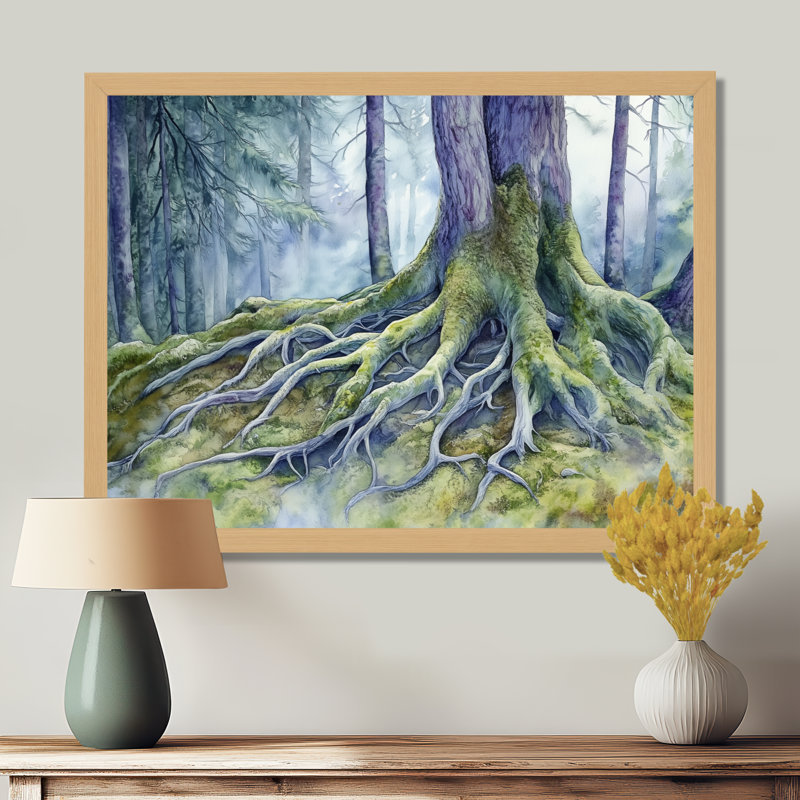 Racines vertes d'une forêt ancienne - Tableau encadré représentant un arbre, H 12 po x l 20 po, Natural Picture Framed
