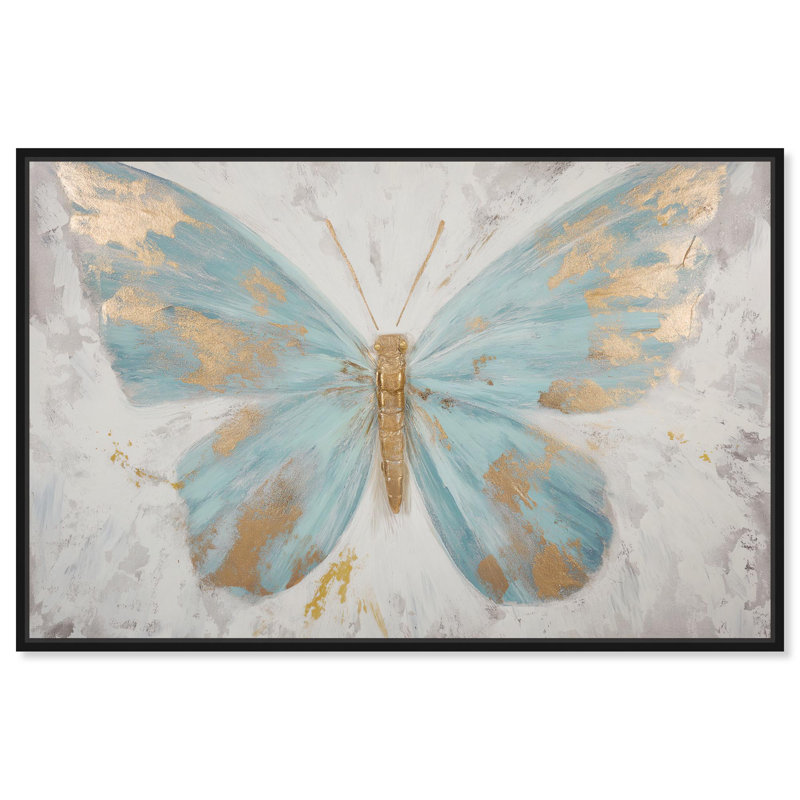Art Remedy, art élégant sur toile glamour, papillon scintillant, H 11 po x l 16 po, Cadre flottant noir