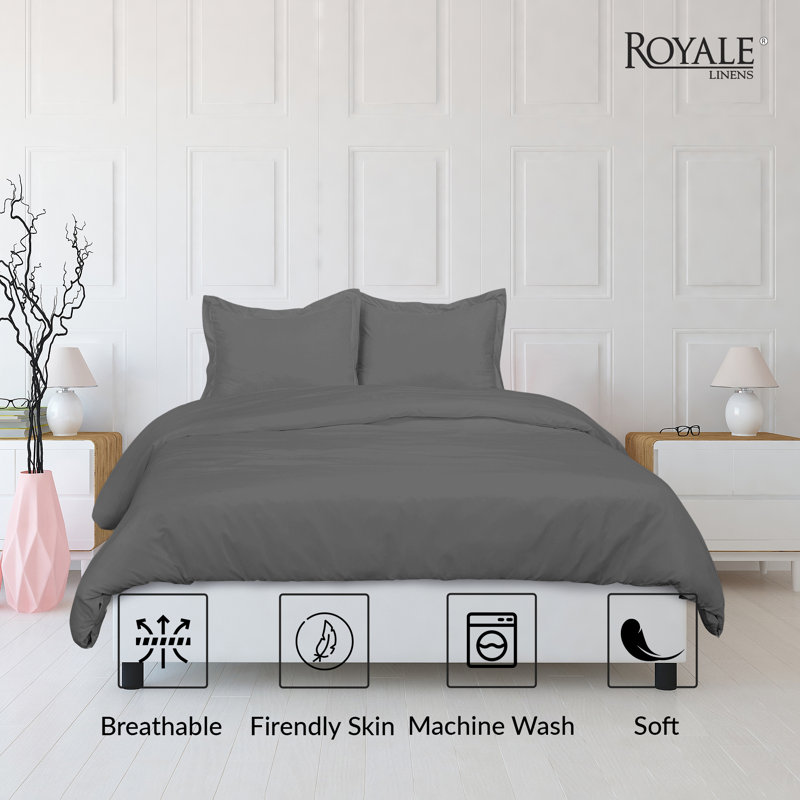 Literie , Gris, Housse de couette double et 2 taies d'oreiller