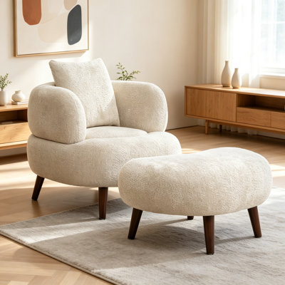 Fauteuil club de style paresseux en chenille de 36 pouces avec coussin décoratif et coussin avec repose-pieds pour salle d'étude et de détente Chameau