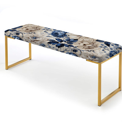 Blue Renaissance Florals Victorian Pattern IV - Floral Upholstered Gold Bench