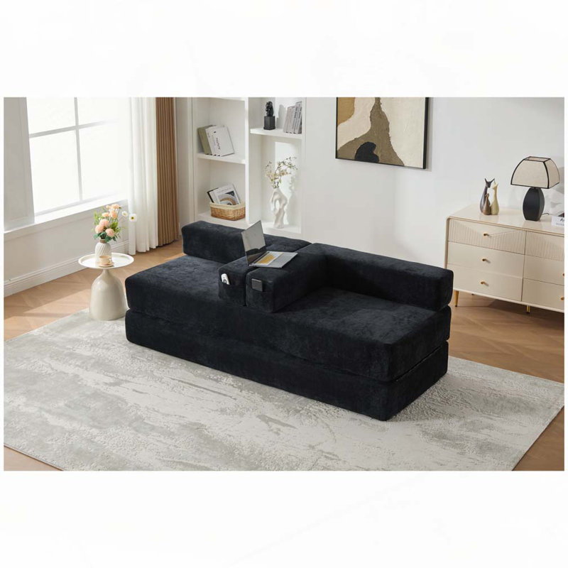 Canapé-lit pliant avec coussins Chenille, Noir