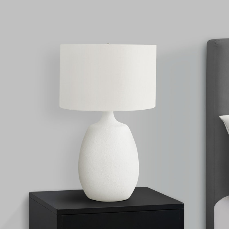H 26 po, lampe de table, abat-jour ivoire / crème, résine crème, contemporain, éclairage, lampe de table