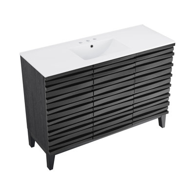 Meuble-lavabo en chêne noir Cascade 48 po avec comptoir en céramique blanc à 3 trous