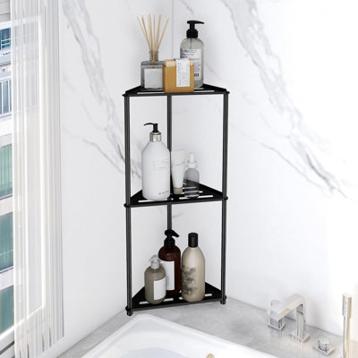 3‑Tier Rust‑Proof Stainless Steel Standing Corner Shower Caddy, Bathroom Corner Storage Stand, Black