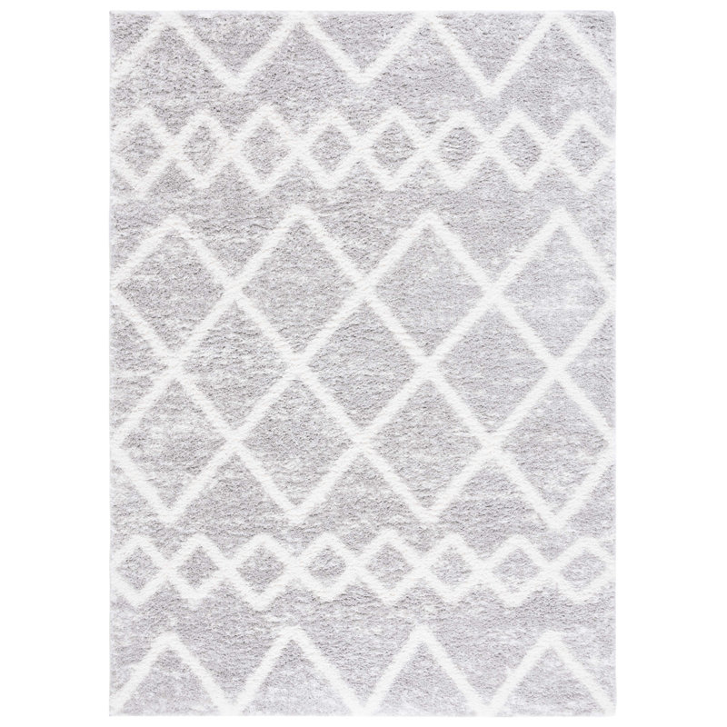 Grey and Ivory Geometric Shag Area Rug 4'5" x 6'5"