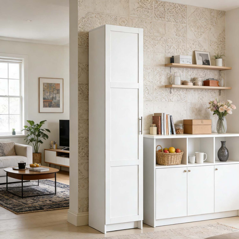 Tall Storage Cabinet with Single Door,Space-Saving Design for Small Spaces, White
