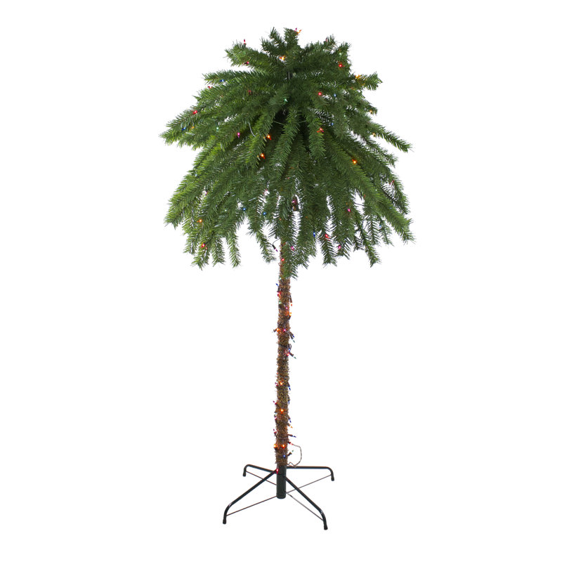 6' White Plastic Pre-Lit Outdoor Palm Floor Plant