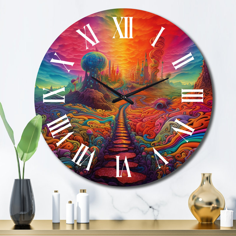 Horloge murale paysage abstrait The Obstacle Is Path Dreamy Rainbow Mountains III, Grand